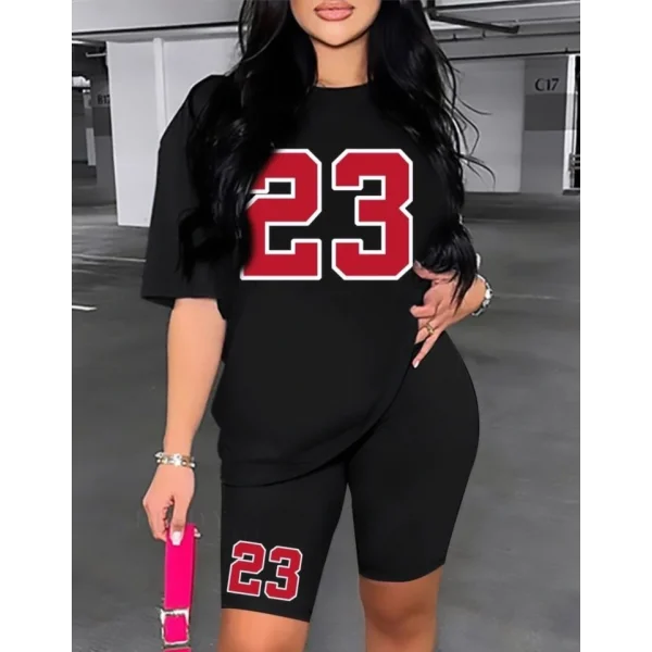 Kadın Kısa Kollu 23 Baskı Detay Viskon Iki Iplik şortlu Bluz Takım