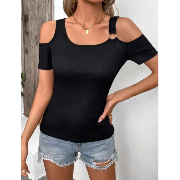 Kadın Kısa Kollu Askı Halka Detay Omuz Dekolteli Kaşkorse Bluz