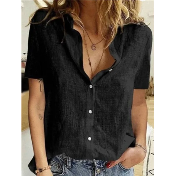 Kadın Kısa Kollu Basic Keten Gömlek