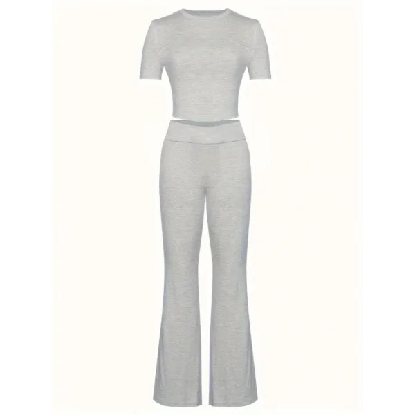 Kadın Kısa Kollu Bisiklet Yaka Alt Ispanyol Paça Viskon Ikili Takım