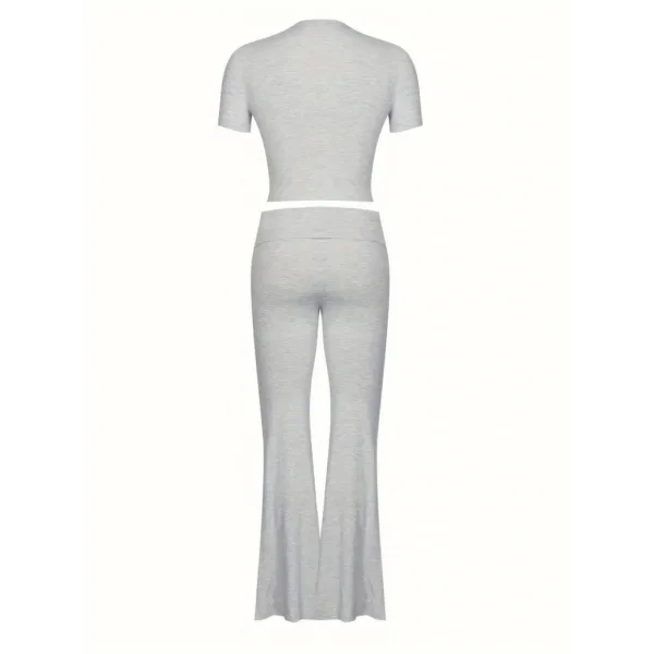 Kadın Kısa Kollu Bisiklet Yaka Alt Ispanyol Paça Viskon Ikili Takım