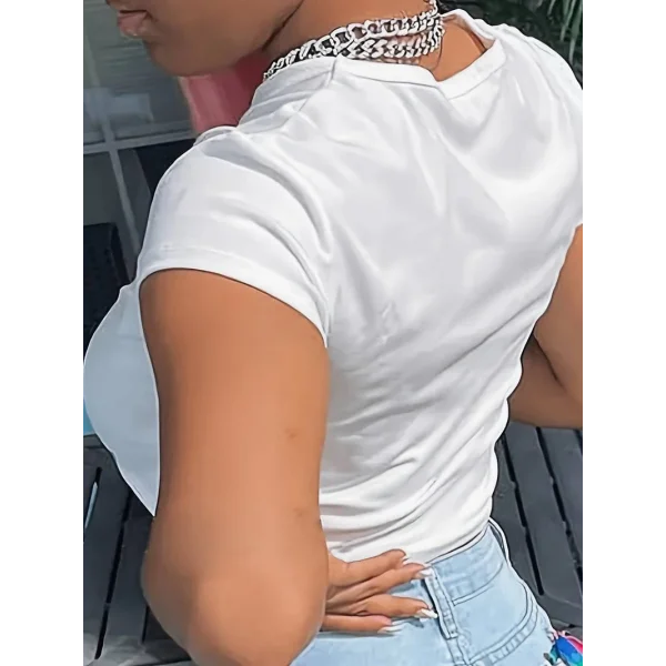 Kadın Kısa Kollu Bisiklet Yaka Ayıcık Baskılı Bluz