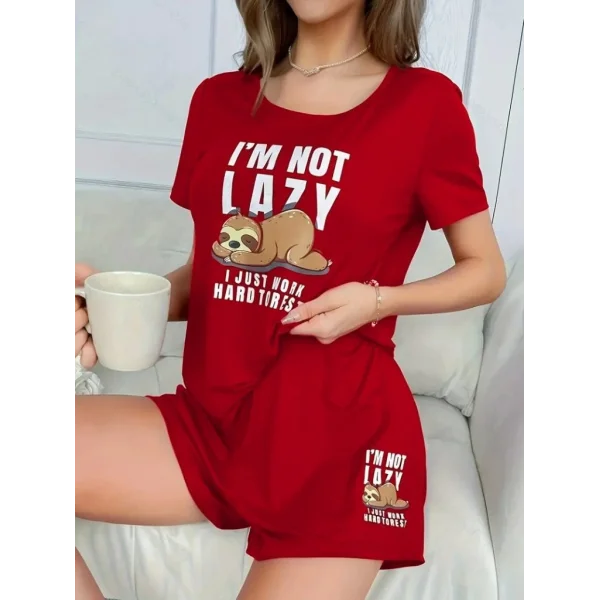 Kadın Kısa Kollu Bisiklet Yaka Baskılı Viskon Bluz Ve şort Ikili Takım