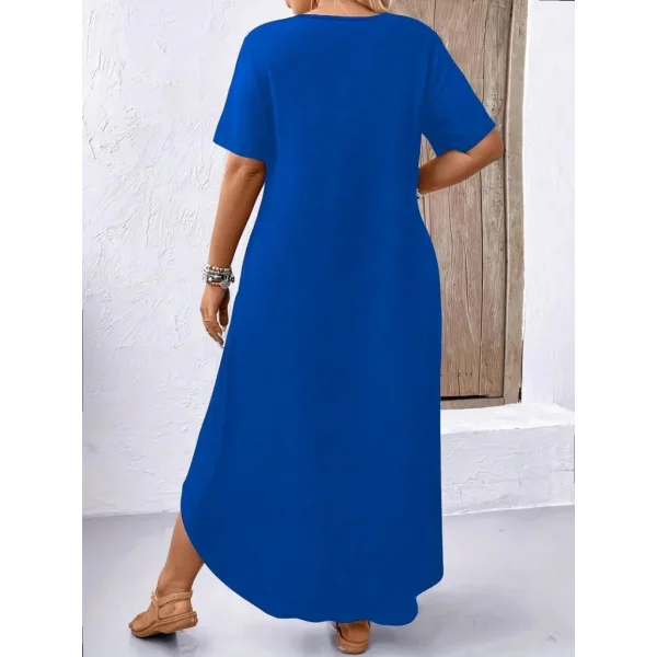 Kadın Kısa Kollu Bisiklet Yaka Cepli Salaş Viskon Elbise