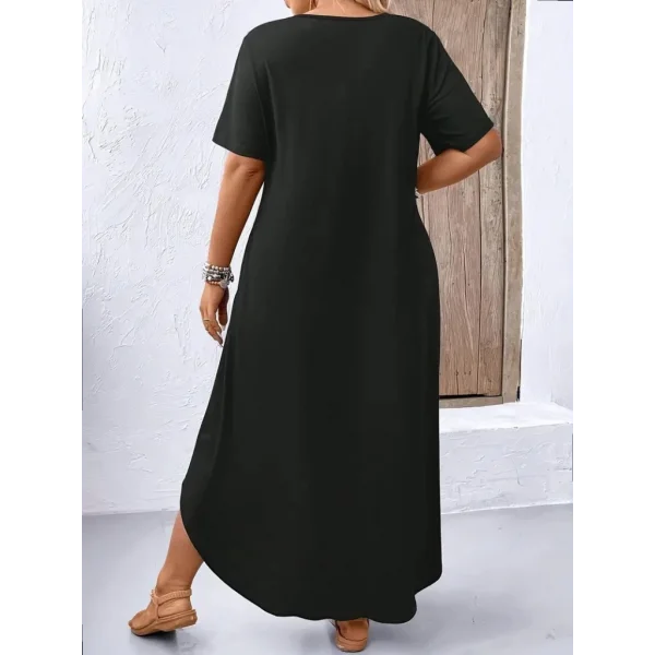 Kadın Kısa Kollu Bisiklet Yaka Cepli Salaş Viskon Elbise