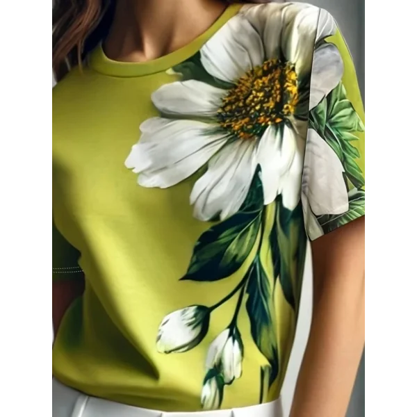 Kadın Kısa Kollu Bisiklet Yaka çiçek Baskılı Süprem Bluz