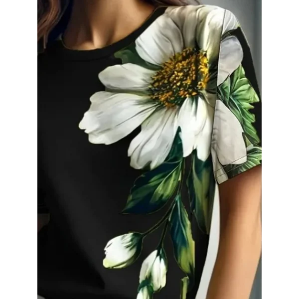 Kadın Kısa Kollu Bisiklet Yaka çiçek Baskılı Süprem Bluz