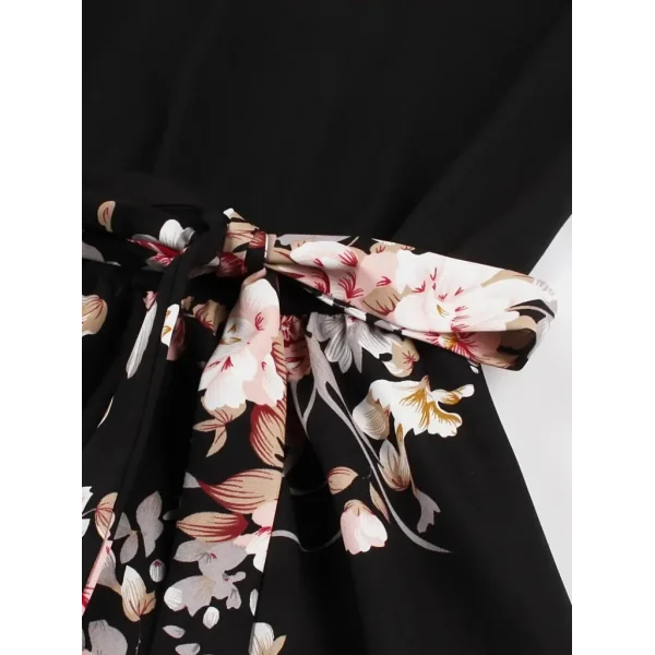 Kadın Kısa Kollu Bisiklet Yaka çiçek Desenli üst Viskon Alt Süprem Kısa Elbise