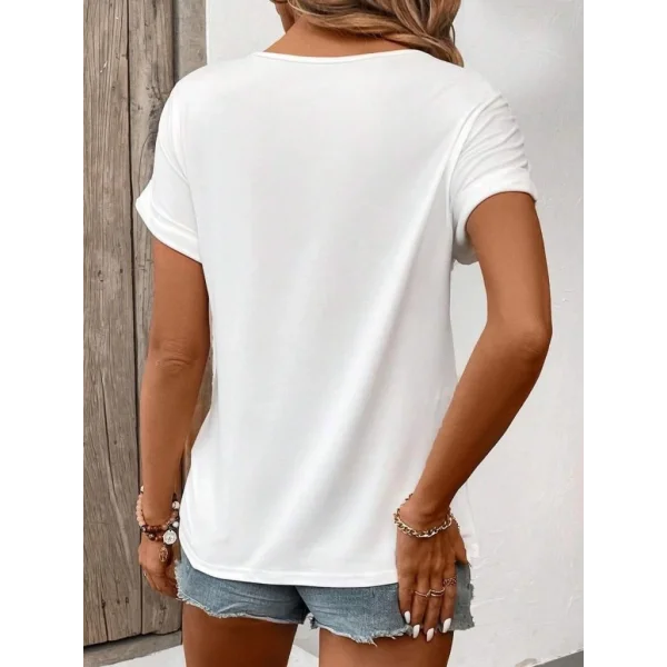 Kadın Kısa Kollu Bisiklet Yaka Dantel Detaylı Viskon Bluz