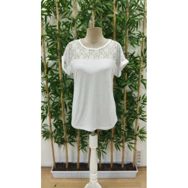 Kadın Kısa Kollu Bisiklet Yaka Dantel Detaylı Viskon Bluz