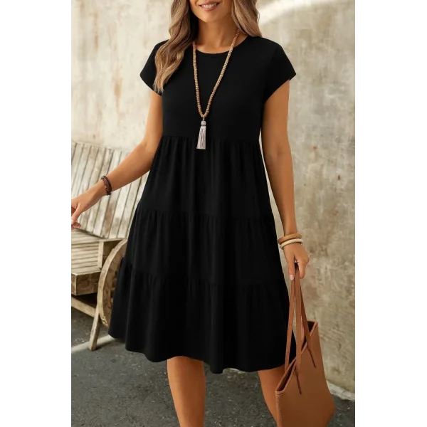 Kadın Kısa Kollu Bisiklet Yaka Desenli Fırfırlı Süprem Elbise