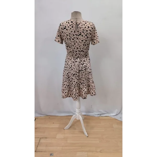 Kadın Kısa Kollu Bisiklet Yaka Desenli Süprem Elbise