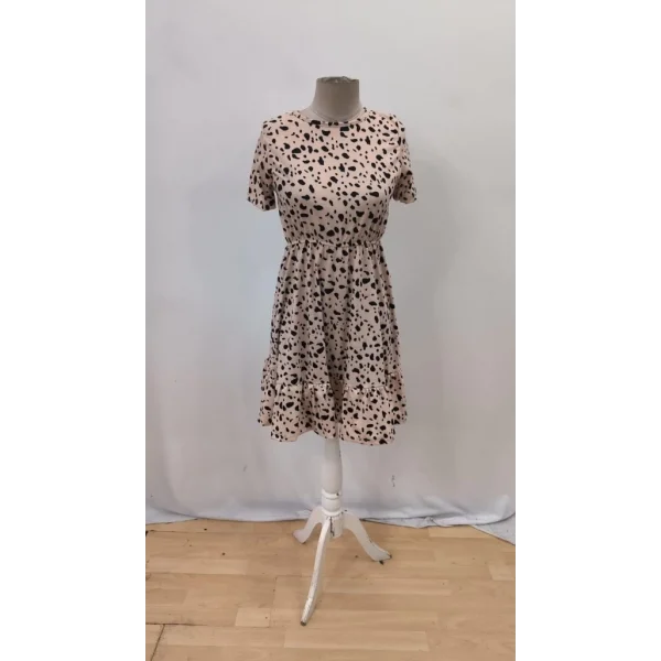 Kadın Kısa Kollu Bisiklet Yaka Desenli Süprem Elbise