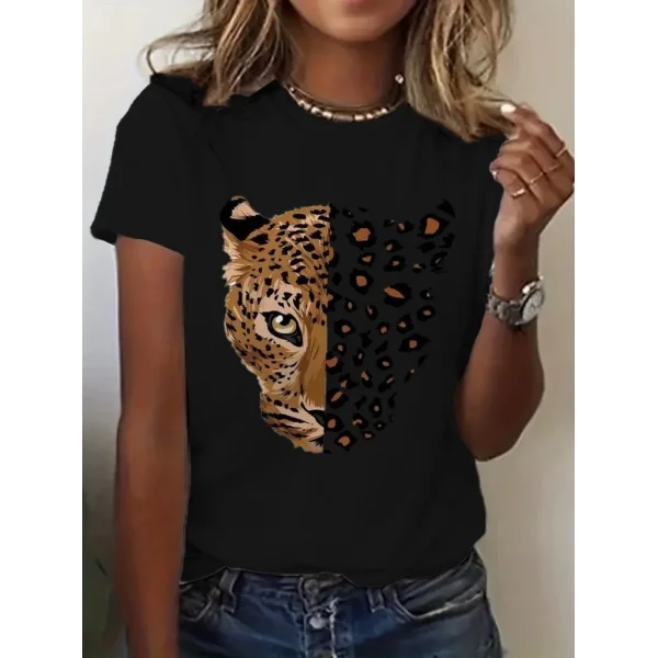 Kadın Kısa Kollu Bisiklet Yaka Desenli Viskon Bluz