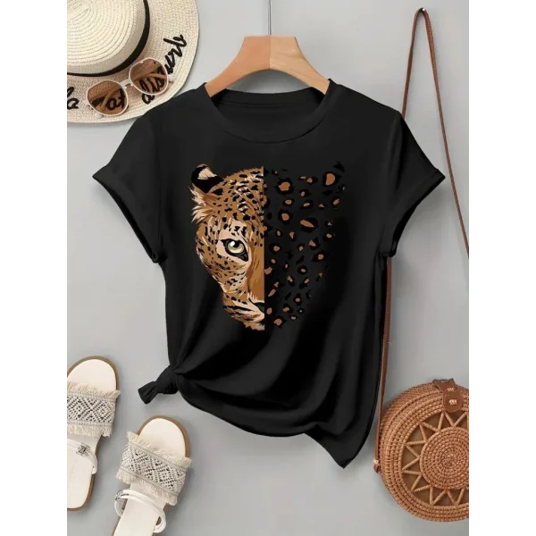 Kadın Kısa Kollu Bisiklet Yaka Desenli Viskon Bluz