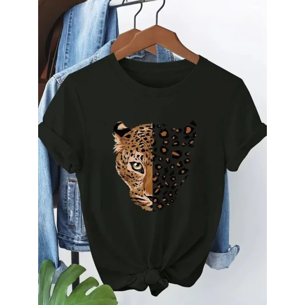 Kadın Kısa Kollu Bisiklet Yaka Desenli Viskon Bluz