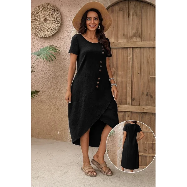 Kadın Kısa Kollu Bisiklet Yaka Düğme Detay Müslim Elbise