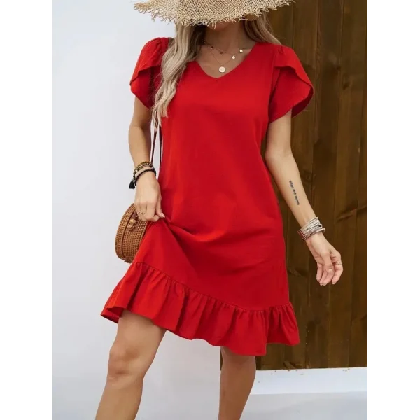 Kadın Kısa Kollu Bisiklet Yaka Fırfırlı Aerobin Elbise