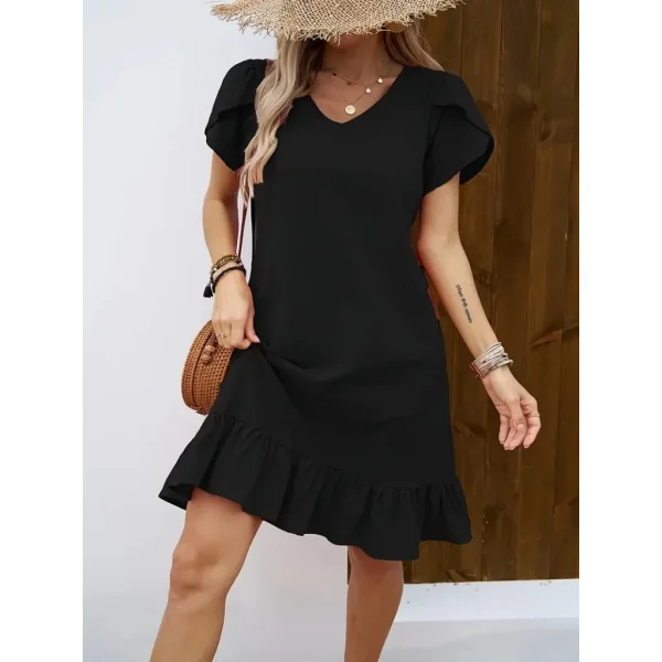 Kadın Kısa Kollu Bisiklet Yaka Fırfırlı Aerobin Elbise