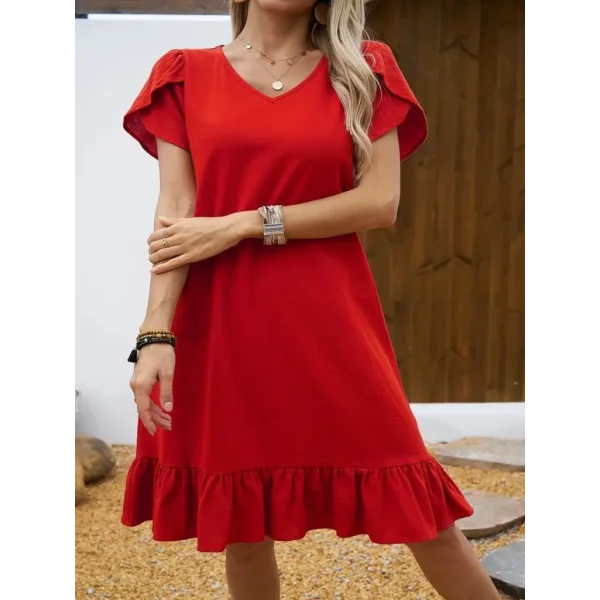 Kadın Kısa Kollu Bisiklet Yaka Fırfırlı Aerobin Elbise