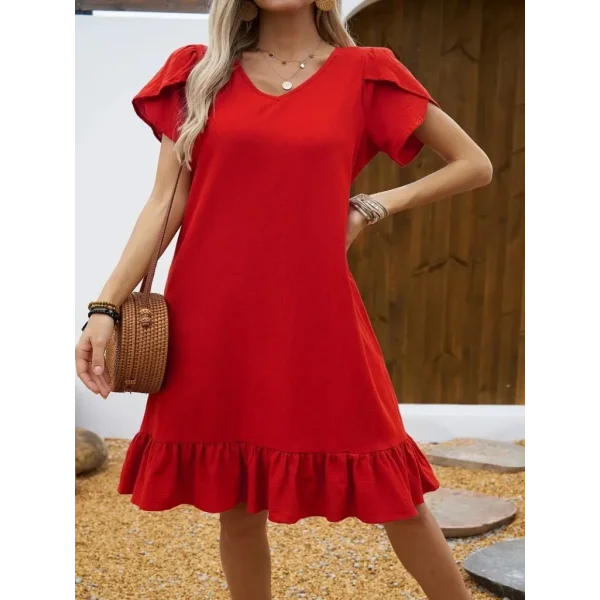 Kadın Kısa Kollu Bisiklet Yaka Fırfırlı Aerobin Elbise