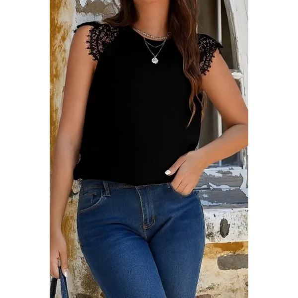 Kadın Kısa Kollu Bisiklet Yaka Ithal Krep Bluz