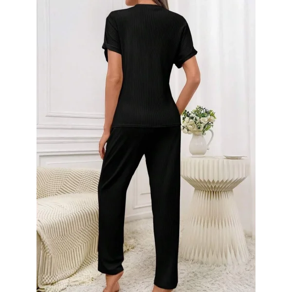 Kadın Kısa Kollu Bisiklet Yaka Kol Katlama Detay Kaşkorse Ikili Takım