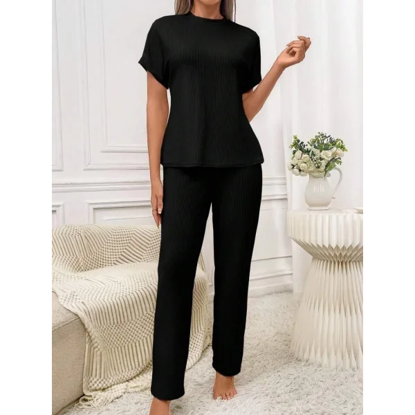 Kadın Kısa Kollu Bisiklet Yaka Kol Katlama Detay Kaşkorse Ikili Takım