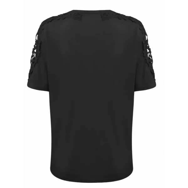 Kadın Kısa Kollu Bisiklet Yaka Kolları çiçekli Güpür Detay Viskon Bluz