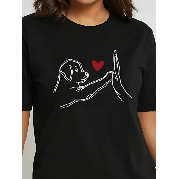 Kadın Kısa Kollu Bisiklet Yaka Köpek Baskılı Viskon Bluz