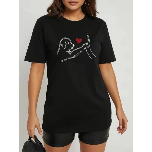 Kadın Kısa Kollu Bisiklet Yaka Köpek Baskılı Viskon Bluz