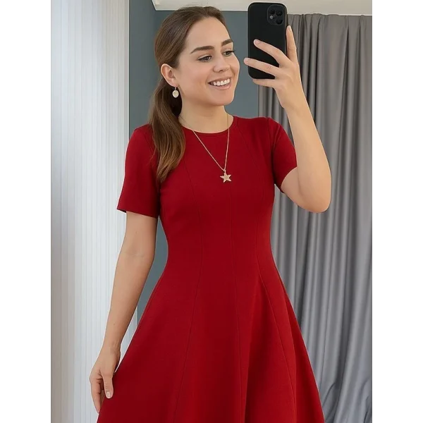 Kadın Kısa Kollu Bisiklet Yaka Maksi Boy Ithal Krep Elbise