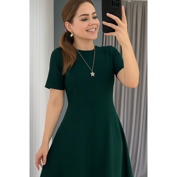 Kadın Kısa Kollu Bisiklet Yaka Maksi Boy Ithal Krep Elbise