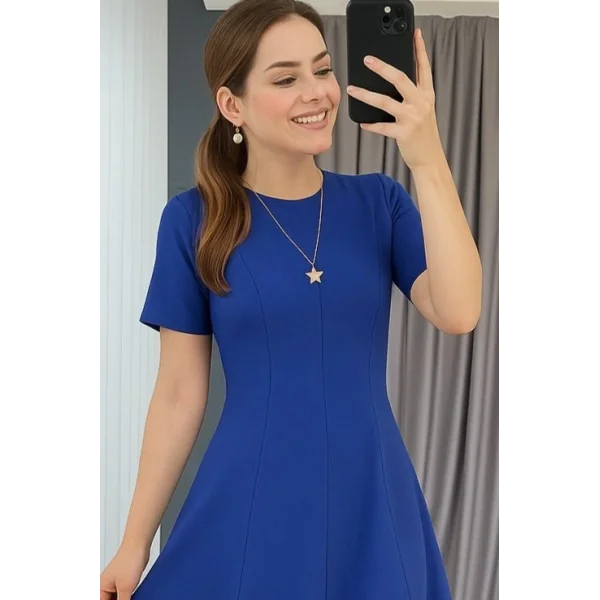 Kadın Kısa Kollu Bisiklet Yaka Maksi Boy Ithal Krep Elbise