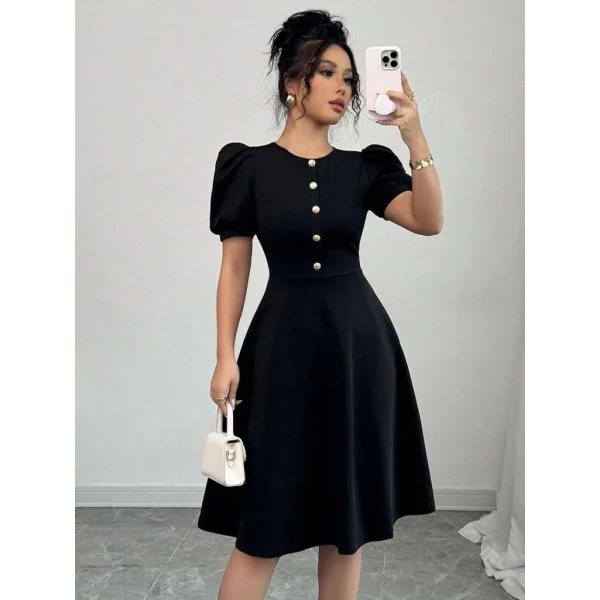 Kadın Kısa Kollu Bisiklet Yaka önden Düğmeli Ithal Krep Elbise