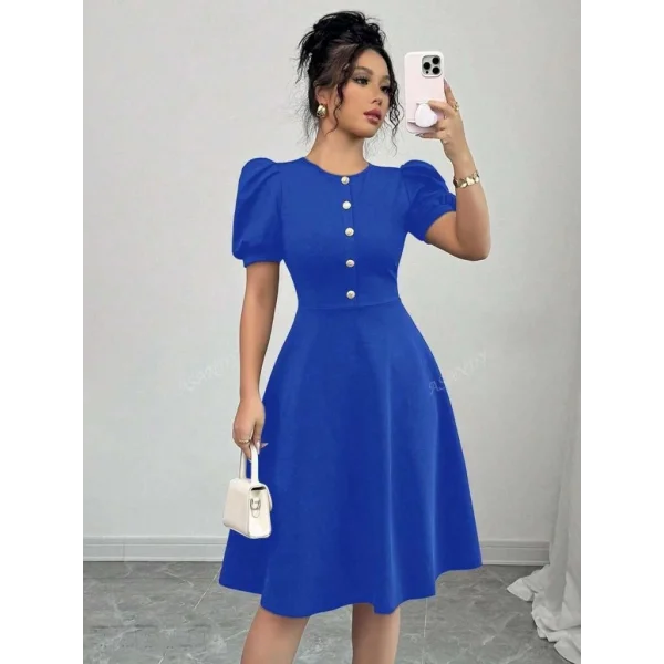 Kadın Kısa Kollu Bisiklet Yaka önden Düğmeli Ithal Krep Elbise