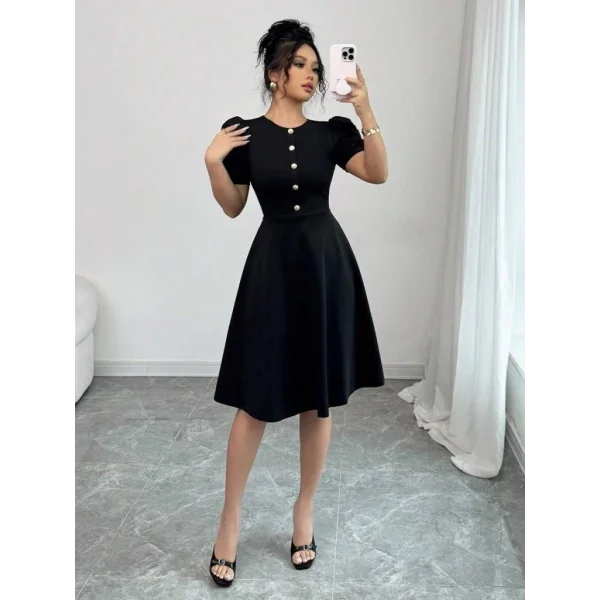 Kadın Kısa Kollu Bisiklet Yaka önden Düğmeli Ithal Krep Elbise