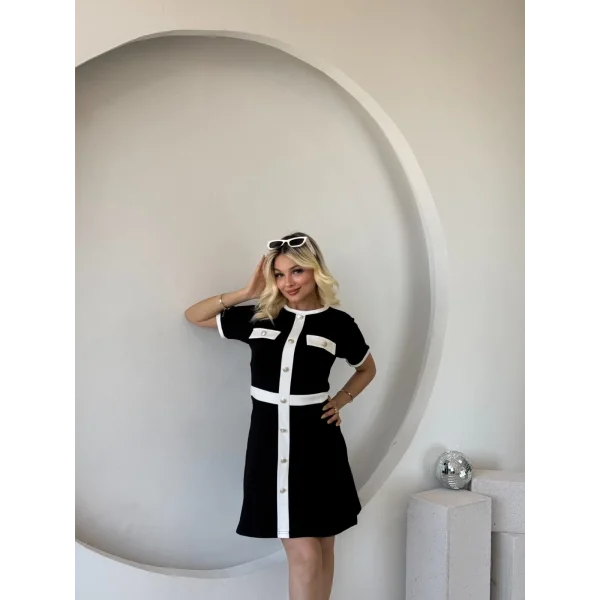 Kadın Kısa Kollu Bisiklet Yaka önden Düğmeli Modal Elbise