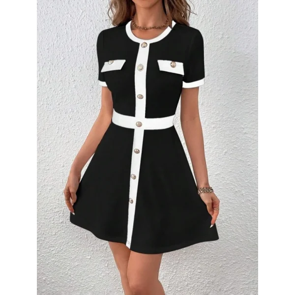 Kadın Kısa Kollu Bisiklet Yaka önden Düğmeli Modal Elbise