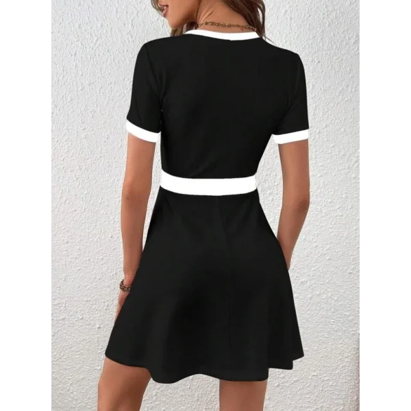 Kadın Kısa Kollu Bisiklet Yaka önden Düğmeli Modal Elbise