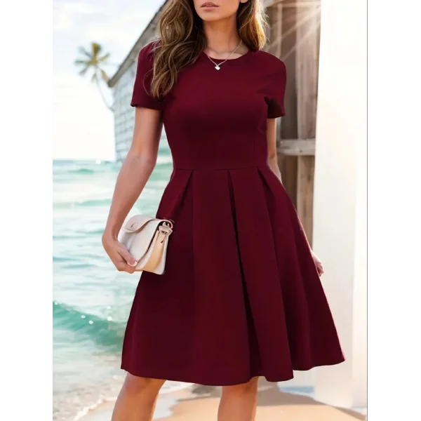 Kadın Kısa Kollu Bisiklet Yaka önden Pile Detaylı Janjan Krep Elbise