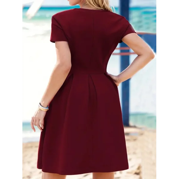 Kadın Kısa Kollu Bisiklet Yaka önden Pile Detaylı Janjan Krep Elbise