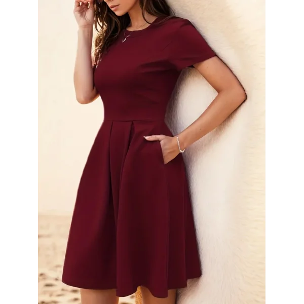 Kadın Kısa Kollu Bisiklet Yaka önden Pile Detaylı Janjan Krep Elbise