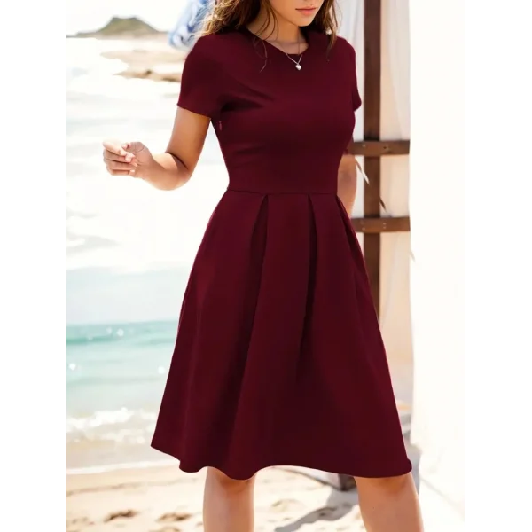 Kadın Kısa Kollu Bisiklet Yaka önden Pile Detaylı Janjan Krep Elbise