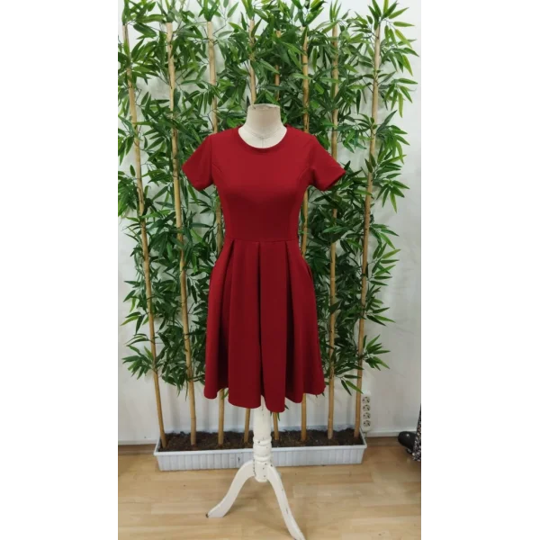 Kadın Kısa Kollu Bisiklet Yaka önden Pile Detaylı Janjan Krep Elbise