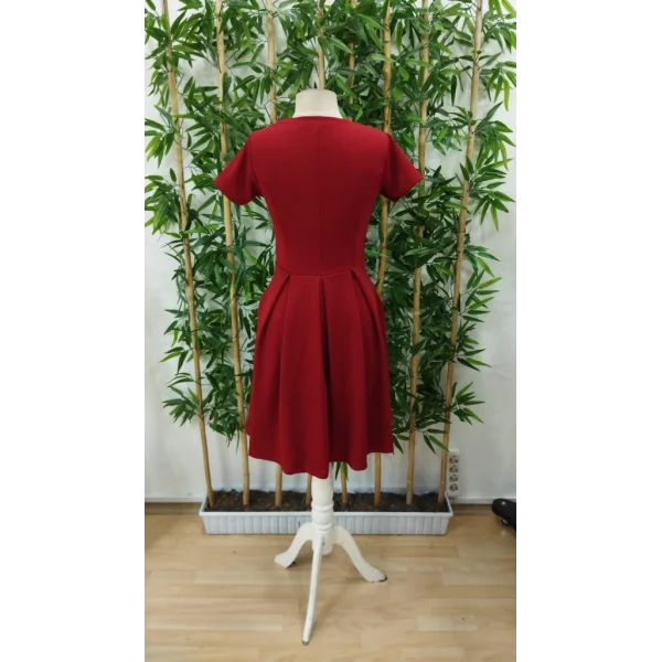 Kadın Kısa Kollu Bisiklet Yaka önden Pile Detaylı Janjan Krep Elbise