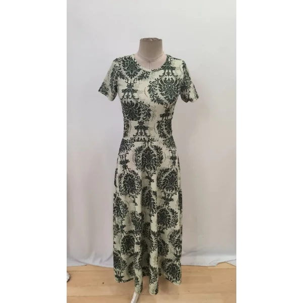 Kadın Kısa Kollu Bisiklet Yaka Puantiyeli Maksi örme Krep Elbise