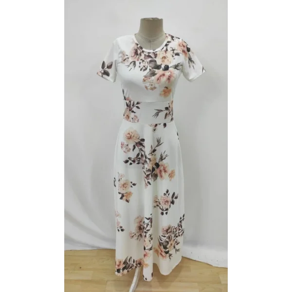 Kadın Kısa Kollu Bisiklet Yaka Puantiyeli Maksi örme Krep Elbise