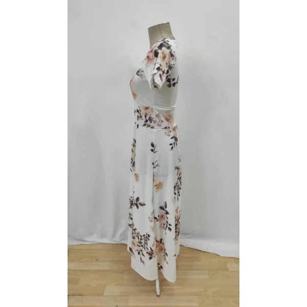 Kadın Kısa Kollu Bisiklet Yaka Puantiyeli Maksi örme Krep Elbise