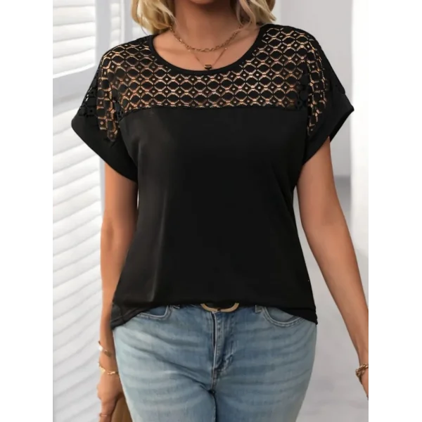 Kadın Kısa Kollu Bisiklet Yaka Salaş Viskon Bluz